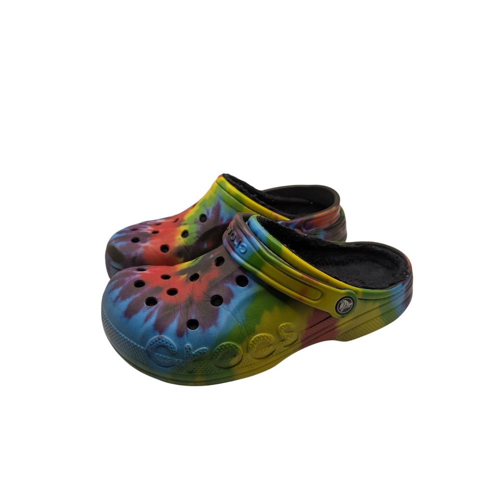 Crocs Clog Unisex M8 W10 Multi Tie Dye Classic Fuzz Lined Comfort Slip On Shoes